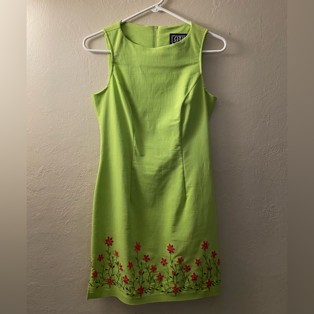 Lime green mini dress with flower details